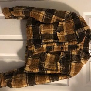 Plaid Cropped Teddy Jacket